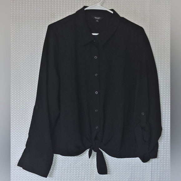 Simply Vera Wang XL Black Blouse Tie Front Minimalist Chic Capsule Work Top - Picture 9 of 10